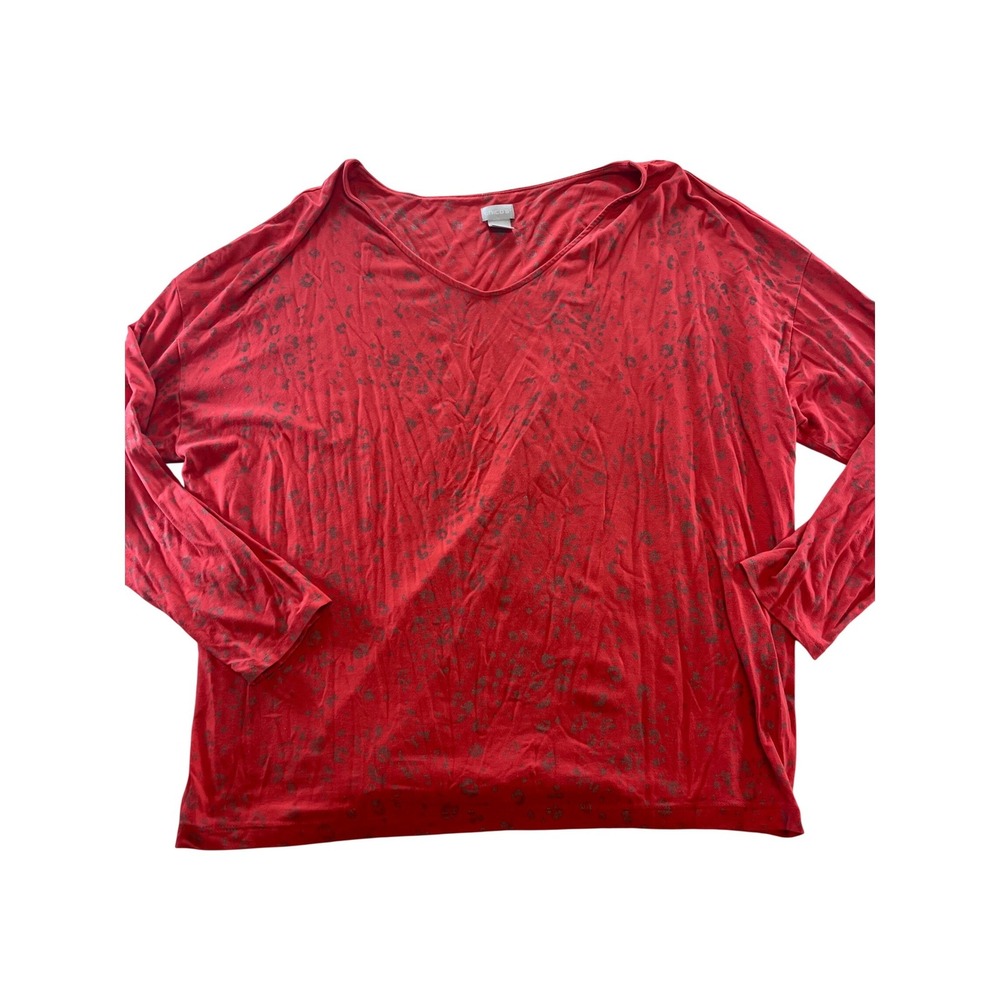 Chicos Red Leopard Print V-Neck Long Sleeve Tunic Top Size 3 XL Oversized‎ Rayon
